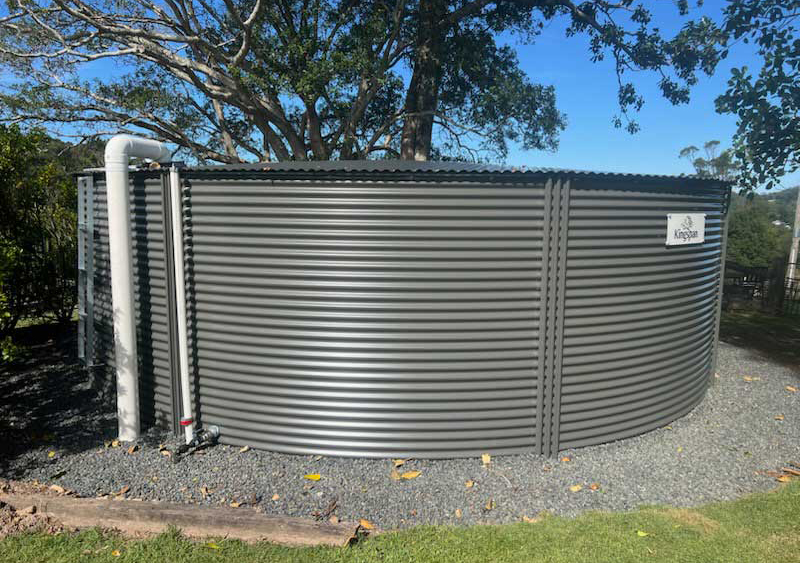 Large Kingspan rainwater tank installed on a prepared base